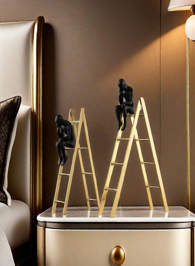 FUNSXBUG The Thinker Statue Thinking Man Statues Sitting on a Ladder Sculptures Collectible Figurine Home Decor Living Room Decoration (Small) - Image 1
